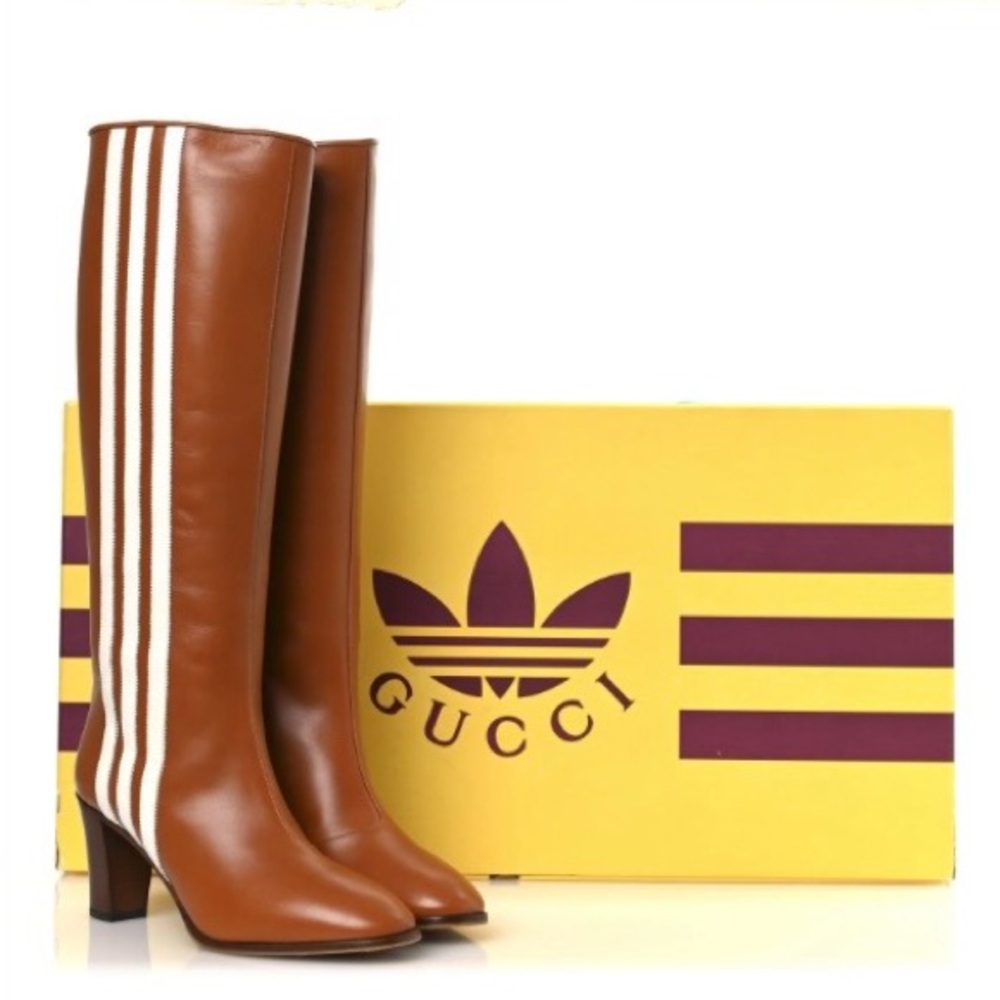 Gucci Women's Brown and White Heeled Boots